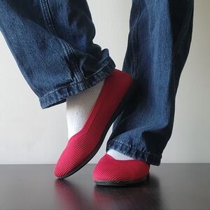 Clarks Knit Red Flats with Rounded Toe